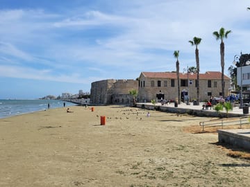 Larnaca Fort seen from the sandy beach