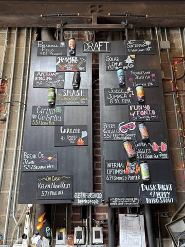 Tap list at Fifth Hammer Brewing in Long Island City