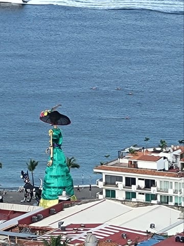 The Day of the Dead Katrina figure on the Puerto Vallarta malecon seen from above