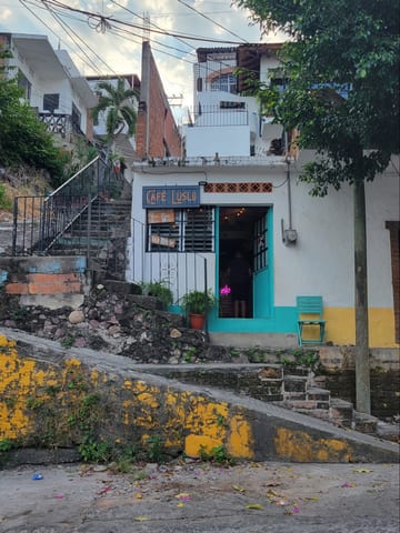 Cafe Luslo on a Puerto Vallarta hillside street